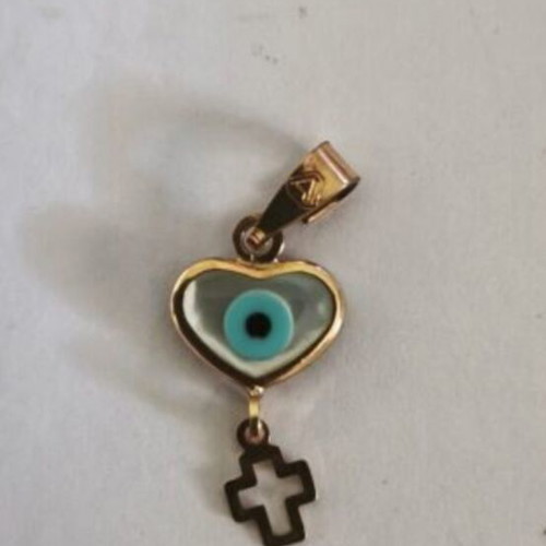 Gold evil eye pendant with cross, 14k 585