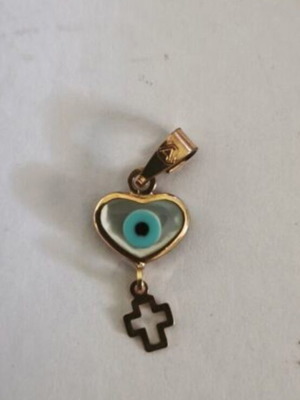 Gold evil eye pendant with cross, 14k 585