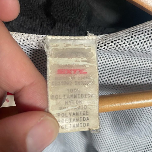 Sixty men's jacket used, size Large, black with white and yellow stripe Y2K