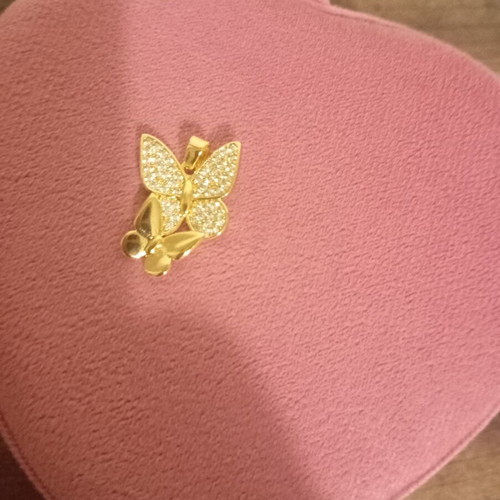 Butterfly pendant necklace like new, gold-plated steel with rhinestones