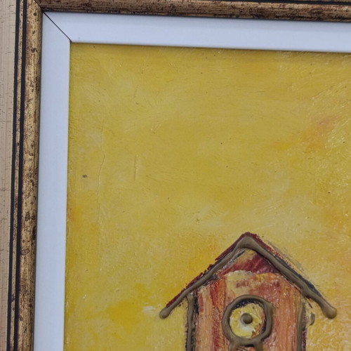 Modern art painting with surreal elements in beautiful frame 65x48 cm