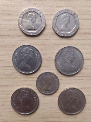 Монети от Обединеното кралство употребявани, комплект от 7 броя 1956-83