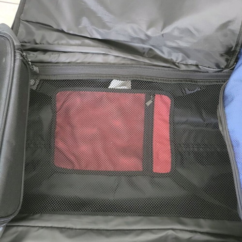 AmazonBasics Ripstop Wheeled Duffel Suitcase 87 Liter Blue like new
