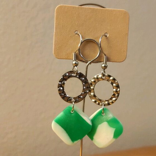 Handmade earrings from polymer clay and stainless steel new, white and green