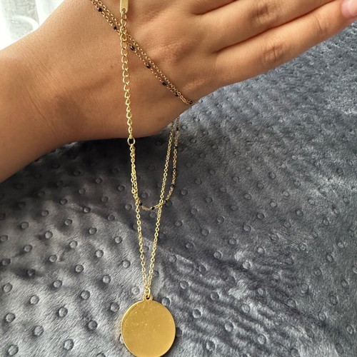 Nora’s double necklace with black stones gold new