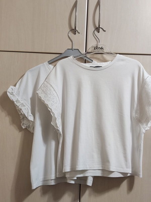 Zara cotton women's t-shirt set used, short sleeve crop tops, white