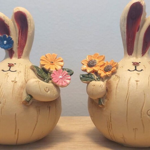 Set of decorative spring bunny figurines