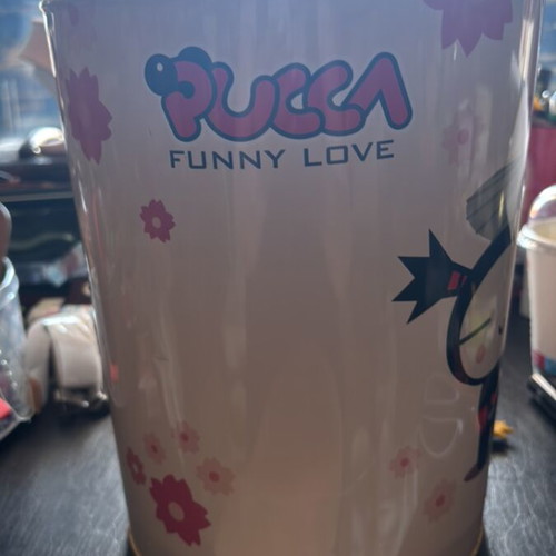 Pucca funny love metal bucket with pink flowers vintage