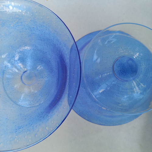 Glass bowl set like new, two decorative handblown pieces