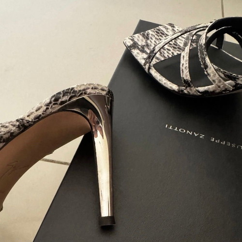 Giuseppe Zanotti snakeskin heel sandals used, metallic 85 heel, size 38.5
