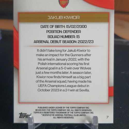 Topps Arsenal Team Set 2023-24 Jakub Kiwior Cracked Ice like new