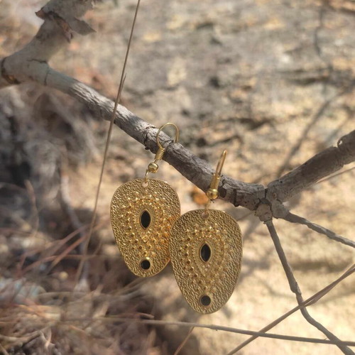 Handmade steel earrings gold with black elements made to order