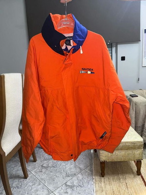 Nautica men's jacket orange with blue details and hood new