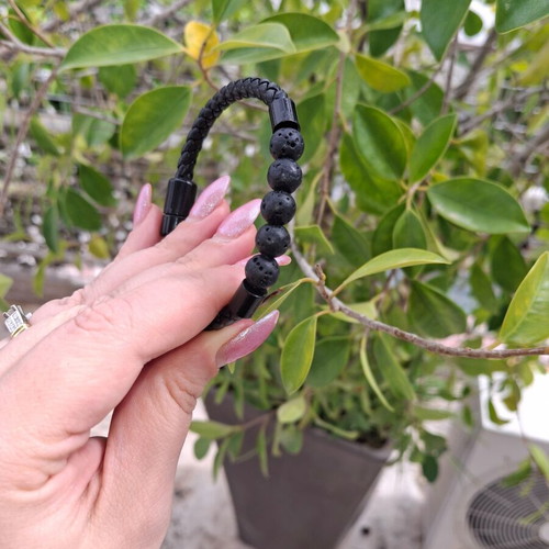 Men's bracelet with leather strap and lava beads new, 20cm
