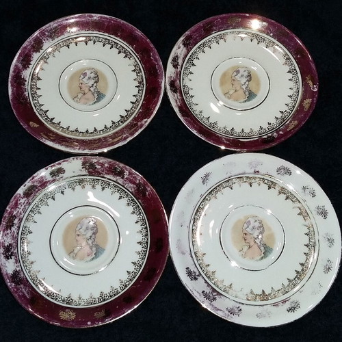 Porcelain plates used, set of 4, German antiques