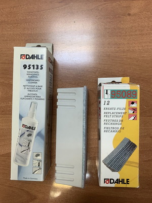 Whiteboard kit like new with cleaner, sponge, and 12 replacement felt strips