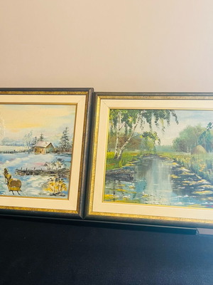 Σετ 2 Vintage Πίνακες Ελαιογραφίες σε Καμβά σαν καινούργιο
