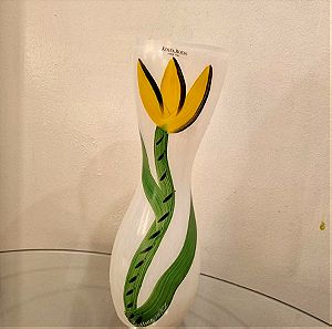 Kosta Boda Vintage Ulrica HydmanVallien's Hourglass Vase - Stained White Art Glass - Yellow Tulip