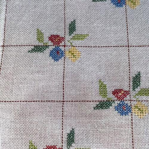 Rectangular table runner with hand embroidery and fringes, new
