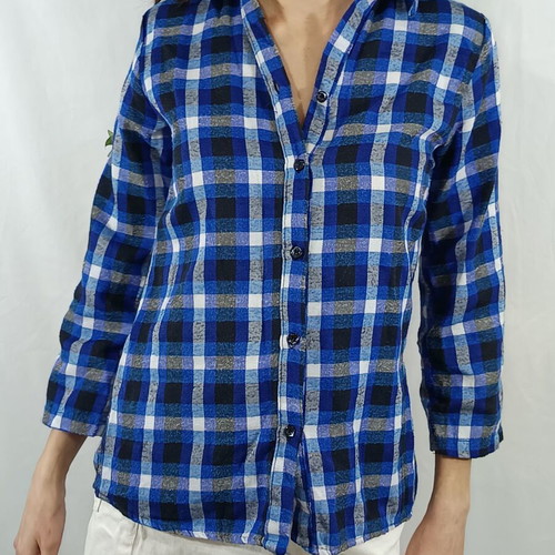 Plaid shirt blue and grey like new with 3/4 sleeves