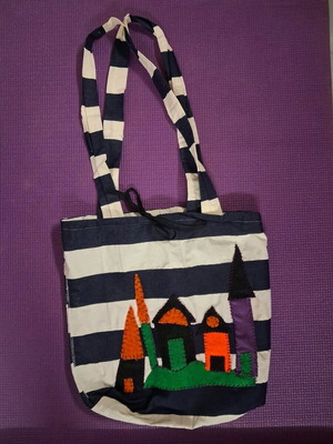 Shopping bag handmade like new, shoulder, black and white