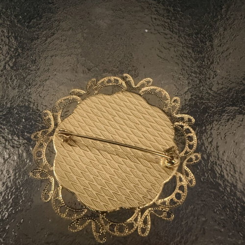 Vintage Brooch with Winged Gryphon Damascene Technique and 24K Gold Inlays
