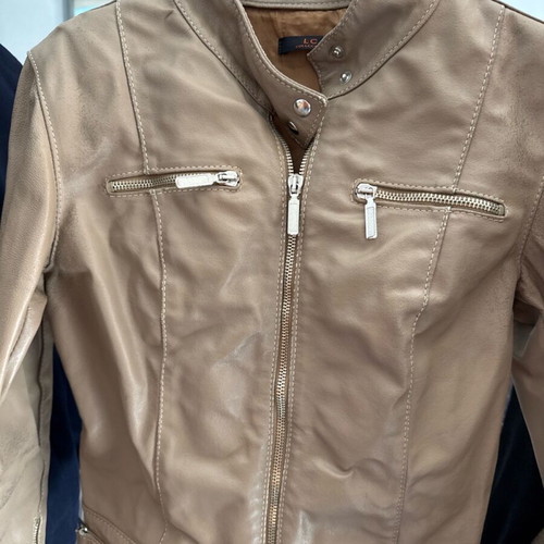 Leather women's jacket used, beige, size S