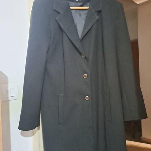 Midi black women's blazer used, size 48, knee-length