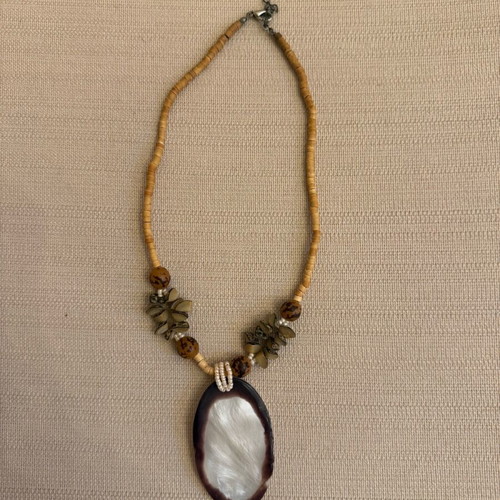 Handmade wooden necklace lightly worn, beige and brown