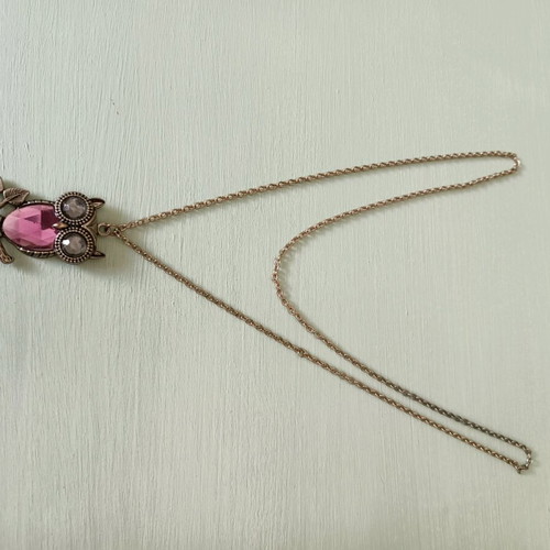 Long owl necklace used with pink and white crystal pendant