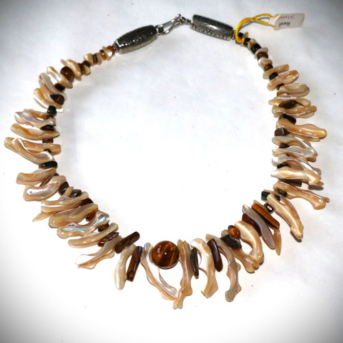 Tigers Eye Necklace with Shells and Sterling Silver 925 new