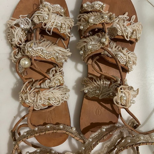 Elina Linardaki gladiator sandals used, size 36 with beads and pearls