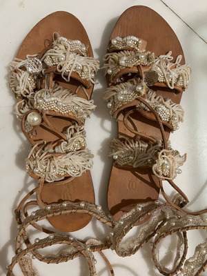 Elina Linardaki gladiator sandals used, size 36 with beads and pearls