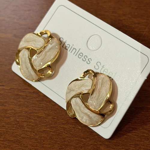 Stainless steel earrings, white and gold