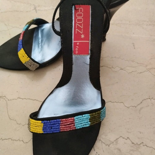 Sandals like new with colorful beads and thin 10 cm heel