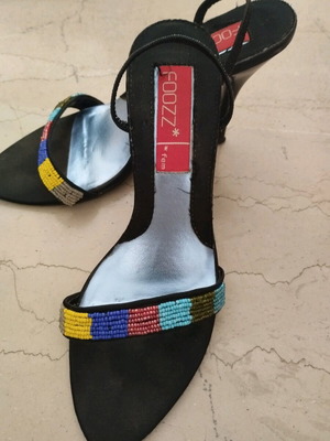 Sandals like new with colorful beads and thin 10 cm heel