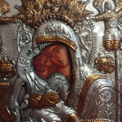 Orthodox silver icon of Virgin Mary and Jesus like new