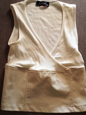 Lynne sleeveless vintage top, beige, faux leather detail