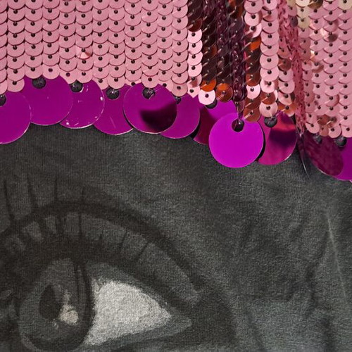 Denny Rose Y2K sequined graphic eye tee, charcoal grey, size L