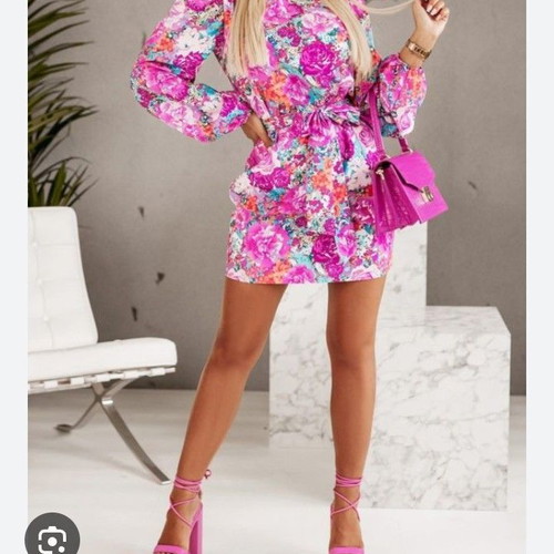 Mini printed dress with belt pink like new