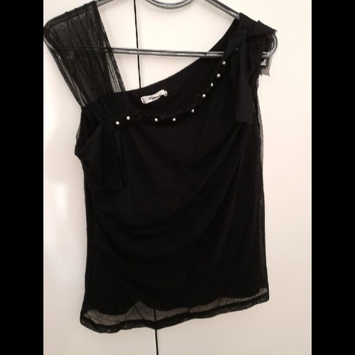 Women's sleeveless black blouse with white pearls size L like new