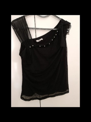 Women's sleeveless black blouse with white pearls size L like new