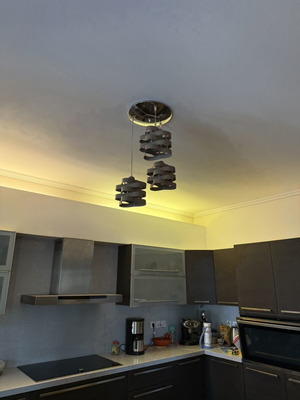 Modern ceiling light with three cylindrical metal shades, like new