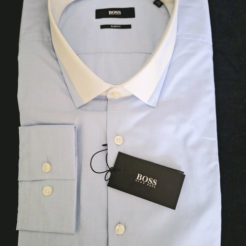 BOSS men's shirt new, slim fit, white and blue, size XL