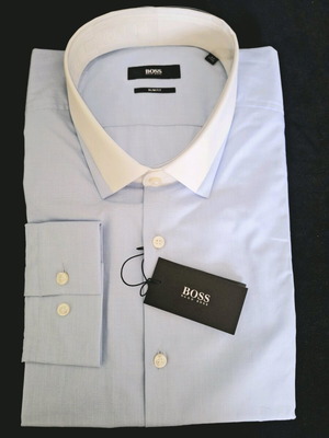 BOSS men's shirt new, slim fit, white and blue, size XL