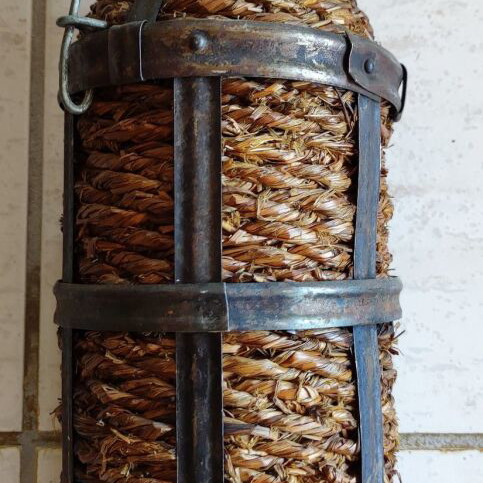 Damigiana wine bottle used, wicker vintage