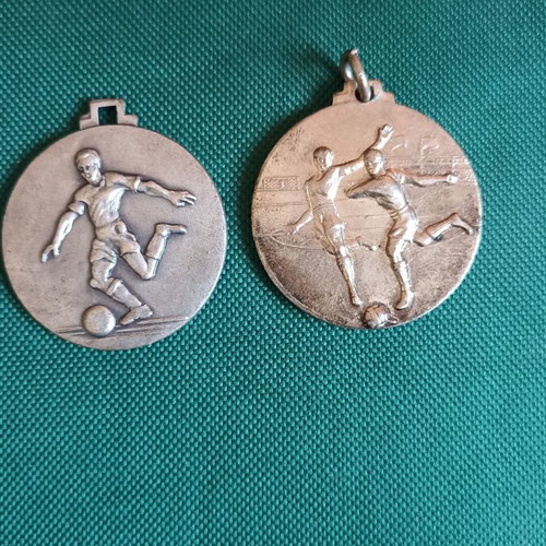 Vintage Football Medals Set of 2, Silver-Plated, 1950s, like new