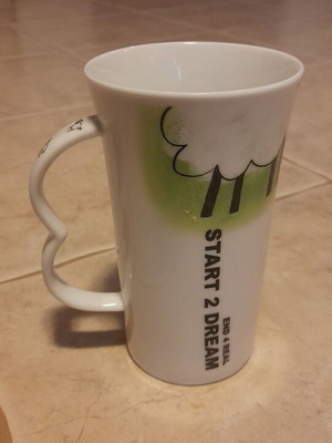 White mug with sheep design new, height 16 cm
