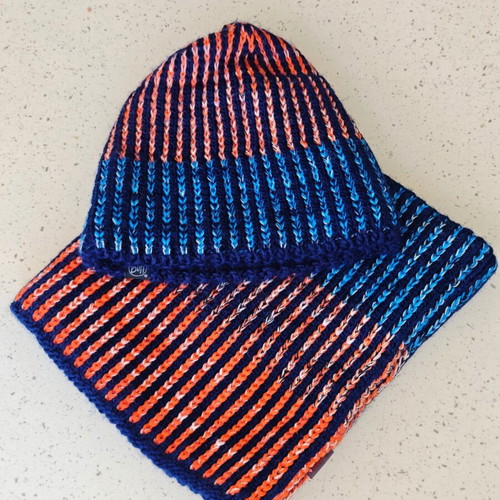 Buff knitted Polartec fleece neck gaiter and beanie set