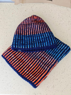 Buff knitted Polartec fleece neck gaiter and beanie set